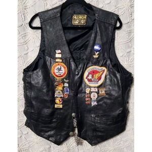 Vintage Leather Motorcycle Vest Mens XL Patches Pins Honda Gold‎ Wing GWRRA